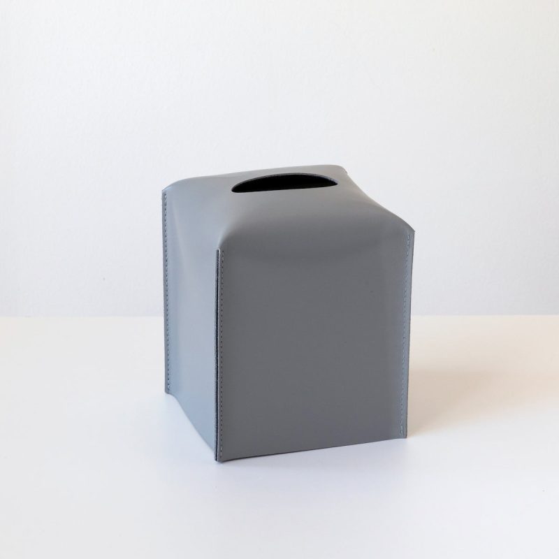 leather tissue box grey