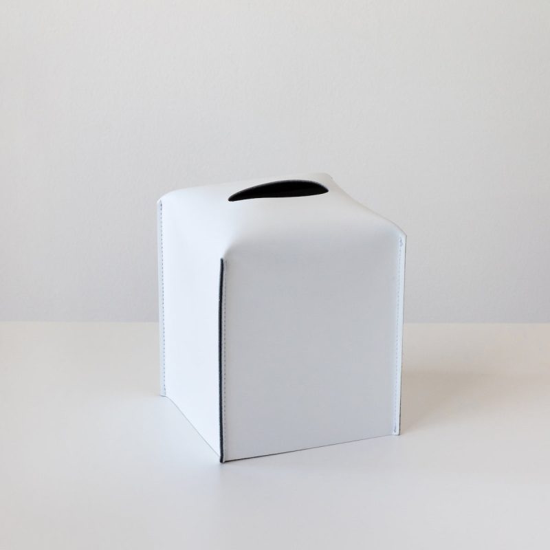 leather tissue box white